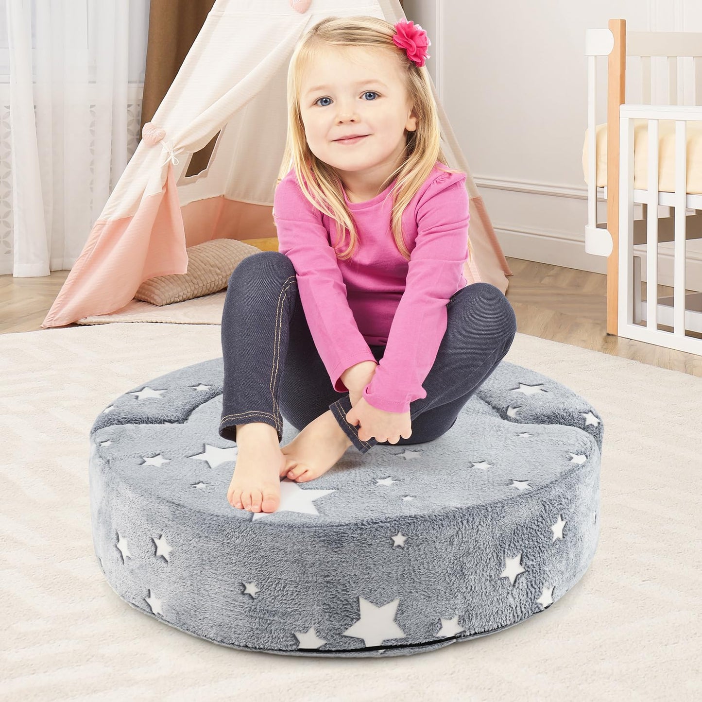 2 in 1 Glow in the Dark Sofa for Toddlers with Machine Washable Flannel Cover