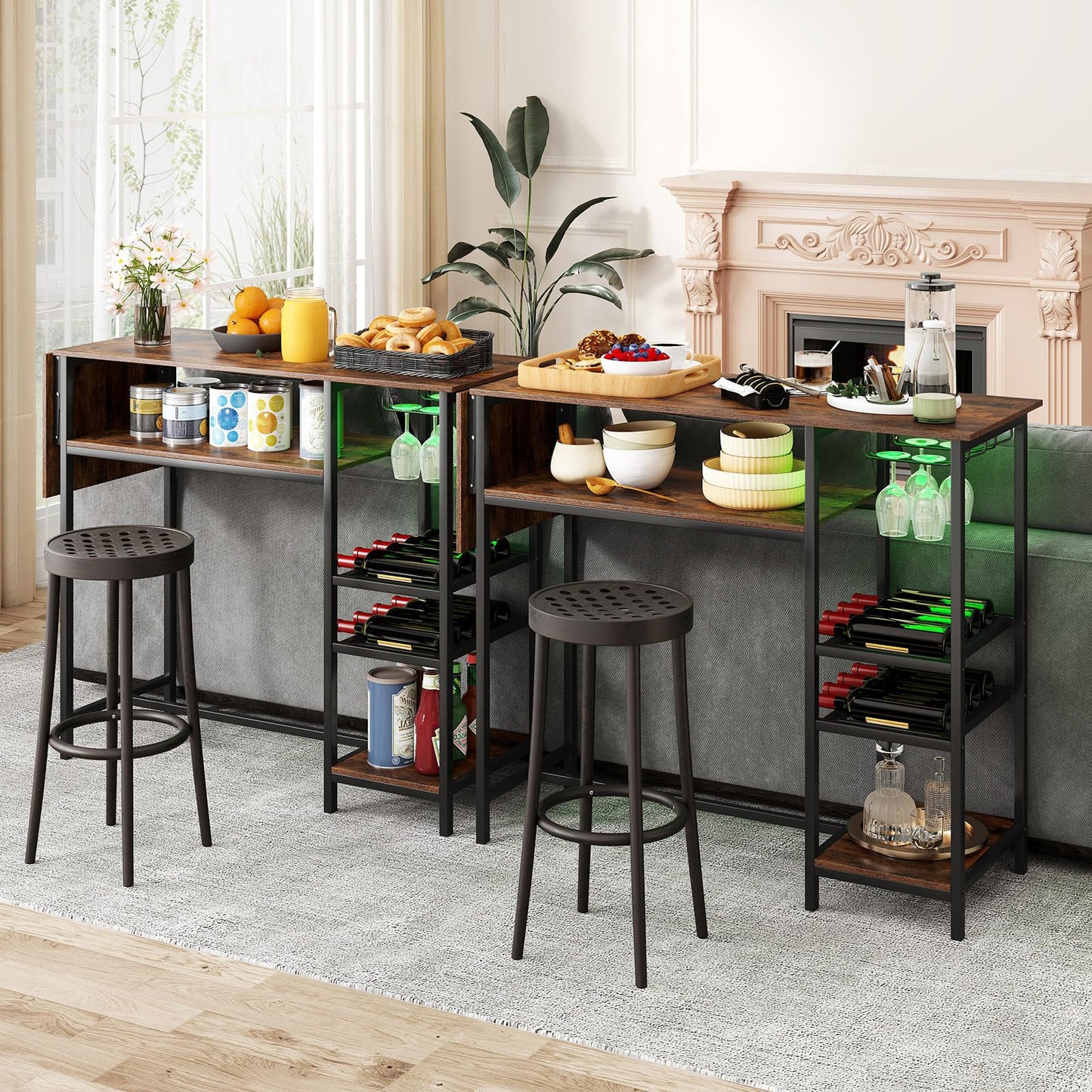 Rectangular Bar Table with RGB LED Lights, Foldable Top & Remote