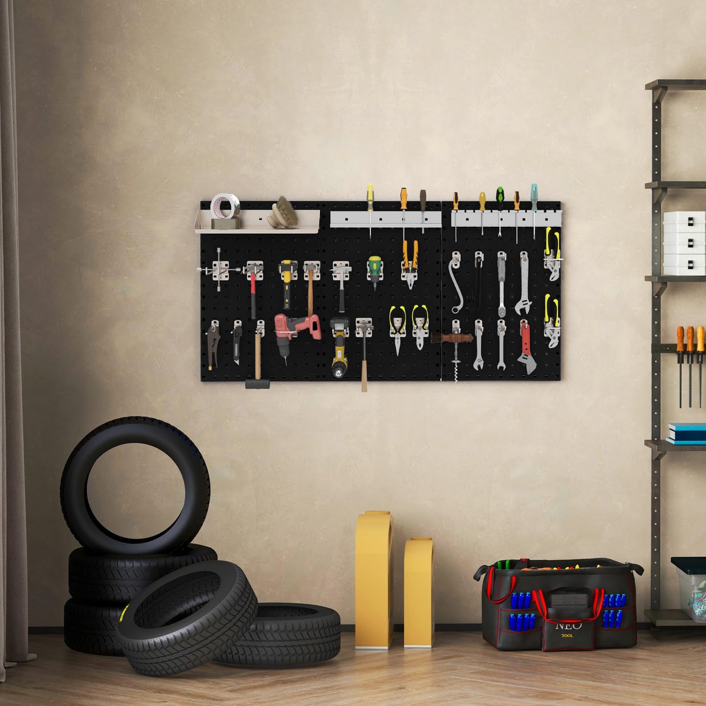 Wall-Mounted Pegboard Tool Organizing Kit with 28 PCS Hanging Accessories