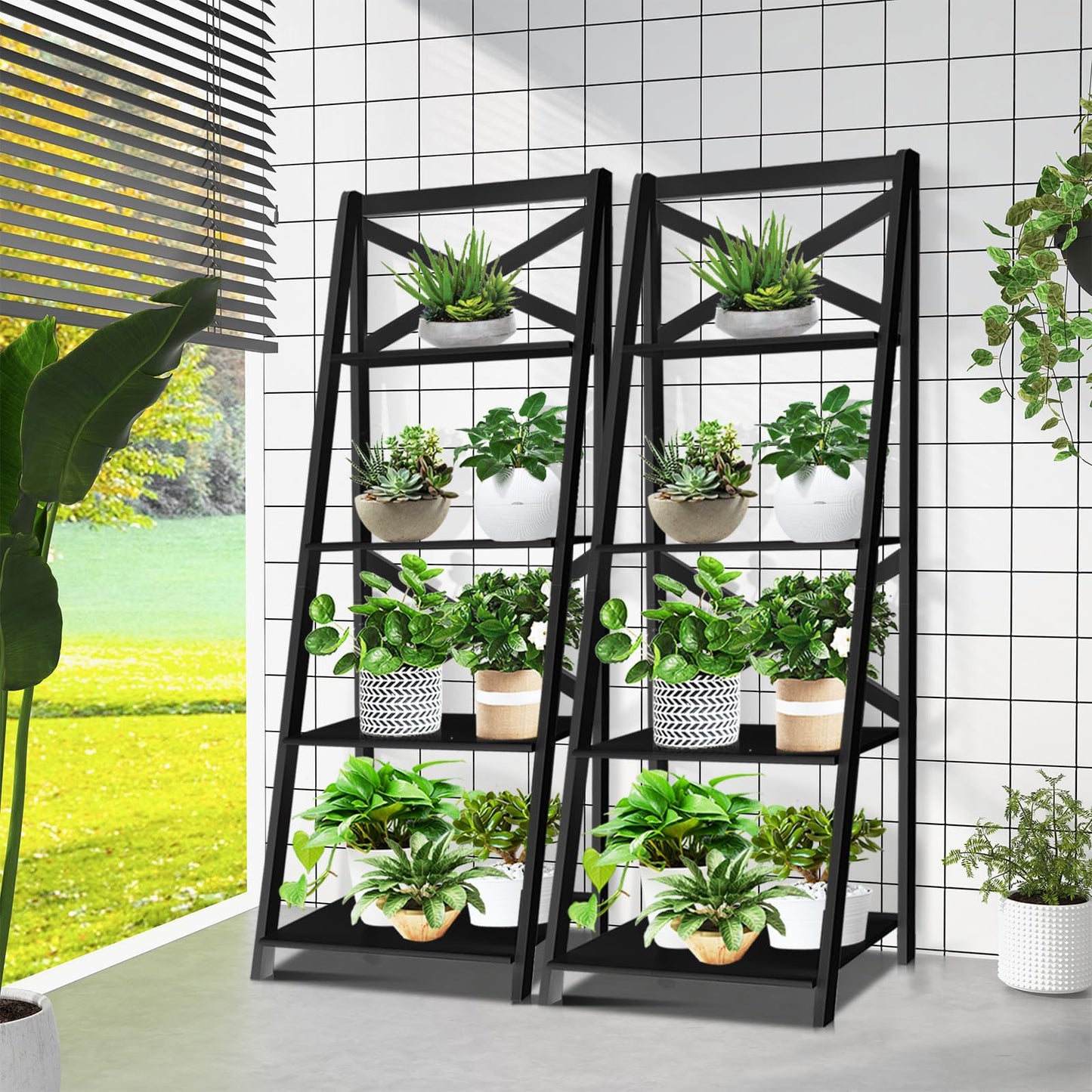 4 Tier Wooden Ladder Shelving Unit