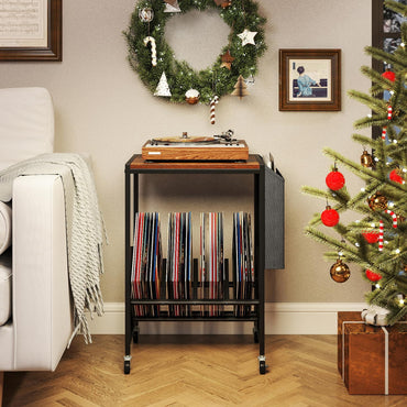 Record Player Stand, Rolling Turntable Stand End Sofa Side Table with Vinyl Shelf