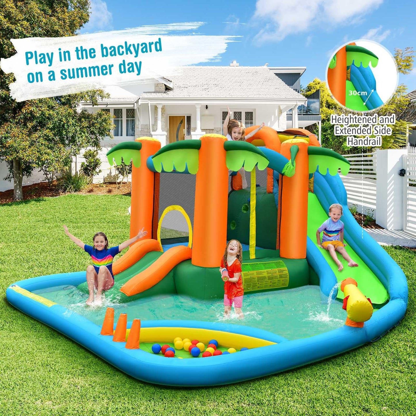 Kids Bouncy Castle with Dual Slides and Splash Pool for Outdoor Indoor Play