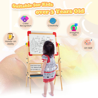 3-in-1 Freestanding Kids Art Easel with Double-sided Drawing Board