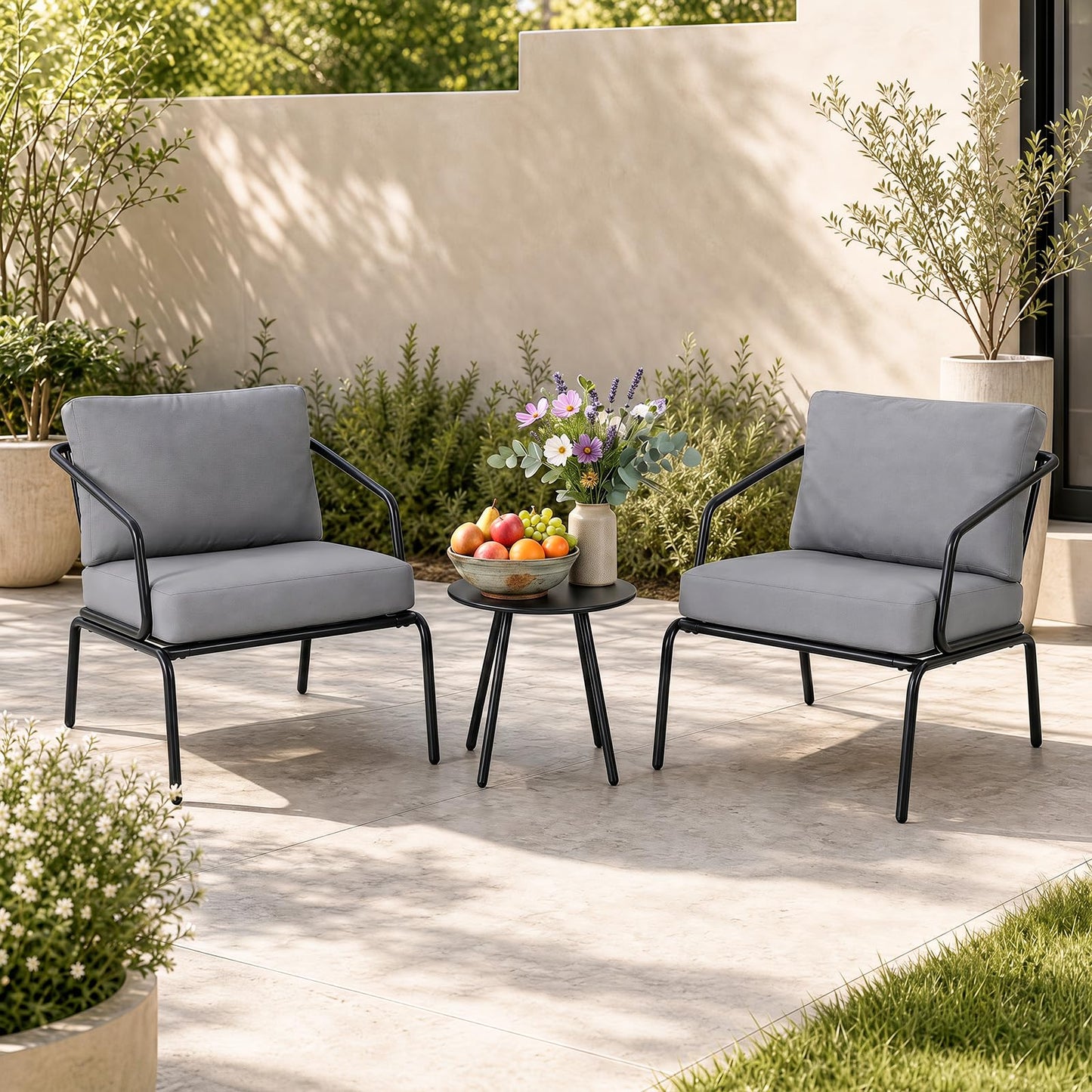 3-Piece Patio Bistro Set, Garden Furniture Set with Padded Cushions
