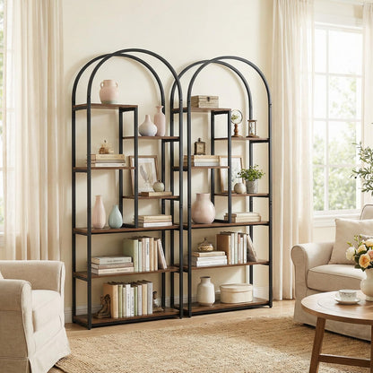 Arched Bookshelf, Metal Frame Bookcase Shelving Unit