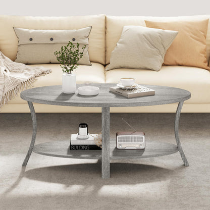 Oval Coffee Table 2-Tier Center Table with Storage Shelf