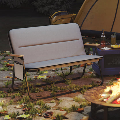 Double Camping Chair, 2-Person Folding Loveseat with Detachable Cushion