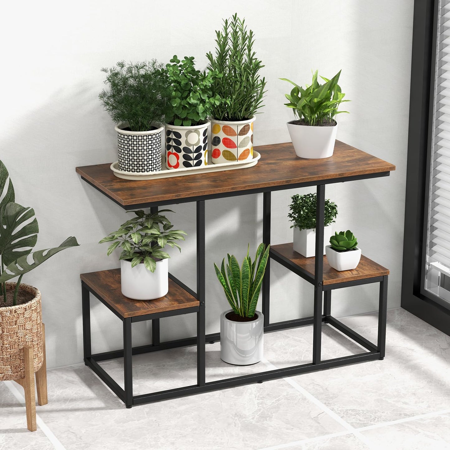 Rustic TV Console Table Industrial Sofa Table with Open Storage Shelves