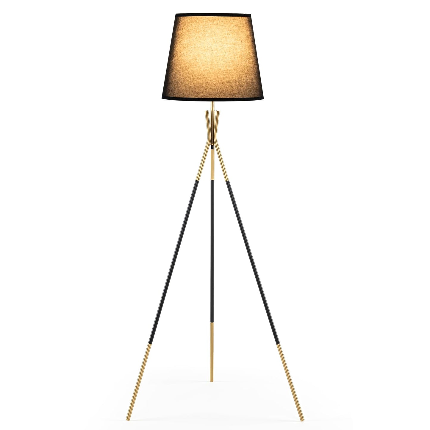 Modern Metal Tripod Floor Lamp with Fabric Shade & Foot Switch