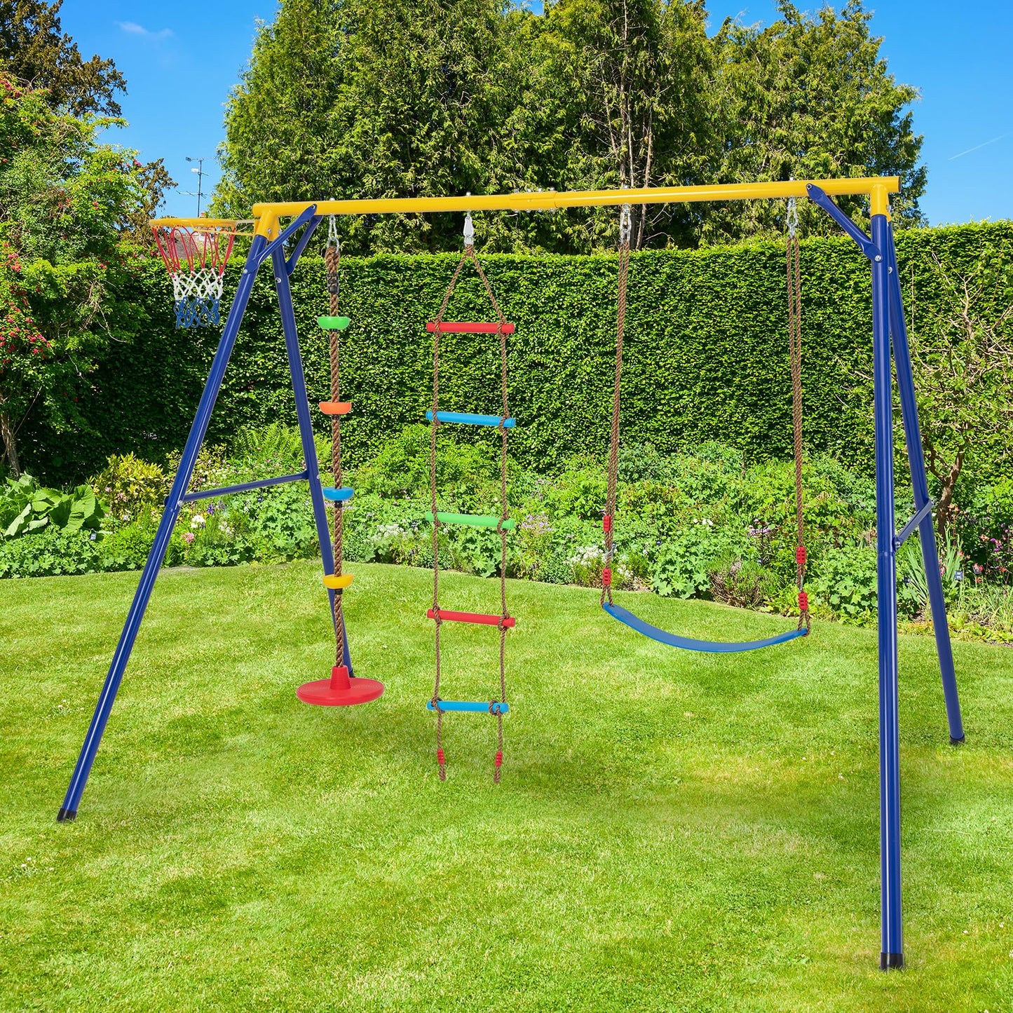 4-in-1 Kids Metal Swing Stand with Double Swings