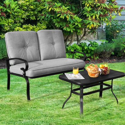 Garden Furniture Set with 2 Seat Cushioned Sofa and Coffee Table