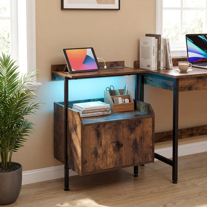 Nightstand Bedside Table with Charging Station and LED Light