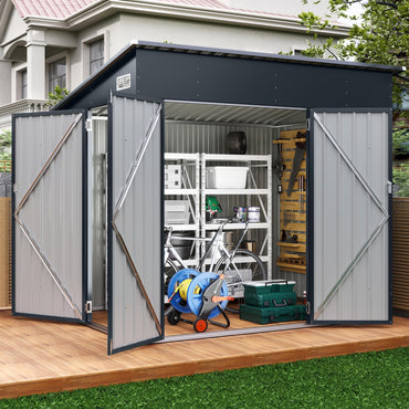 Triple Door Storage Shed with Galvanized Steel Tool and Bike Storage