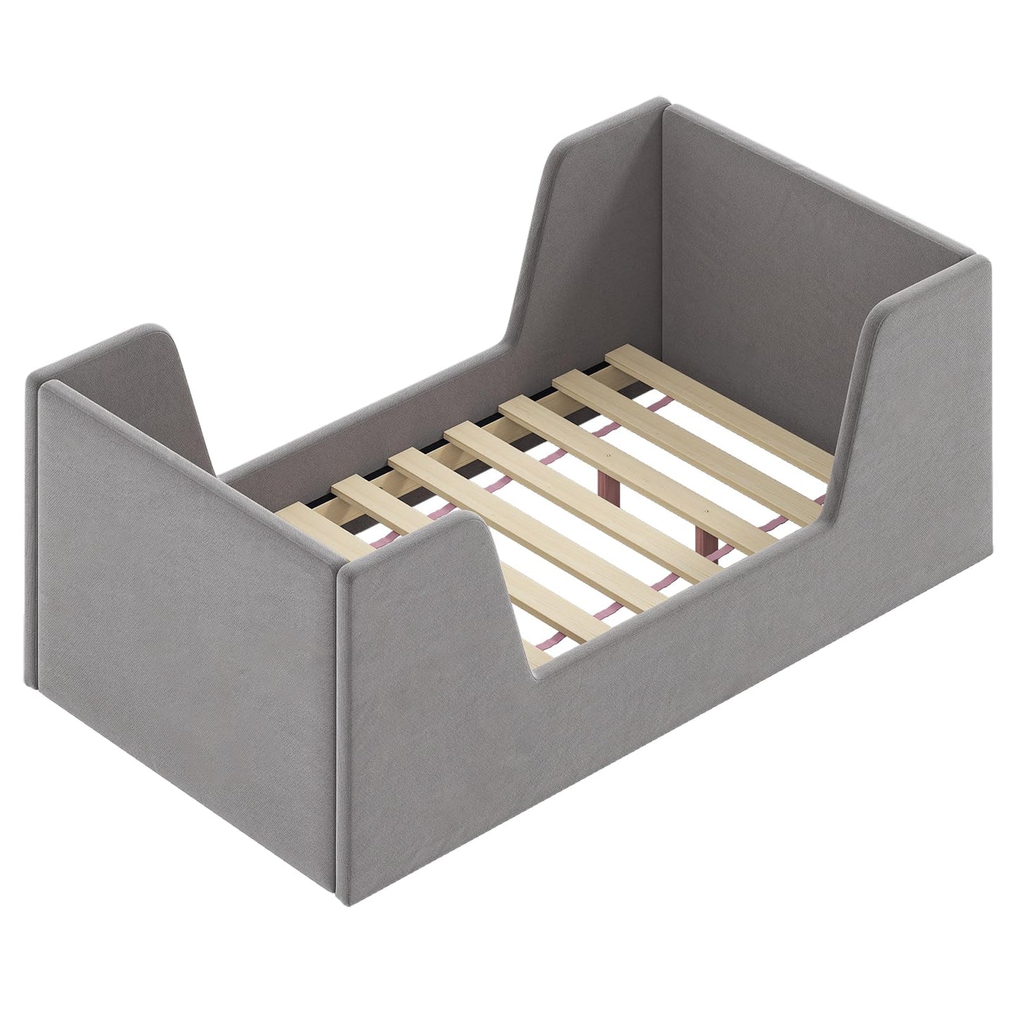 Kids Bed Frame, Soft Velvet Fabric Upholstered Children Floor Bed