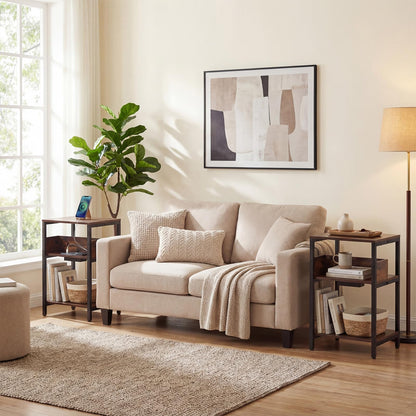 Side Table with Charging Station, 3-Tier Industrial Nightstand Bedside Table