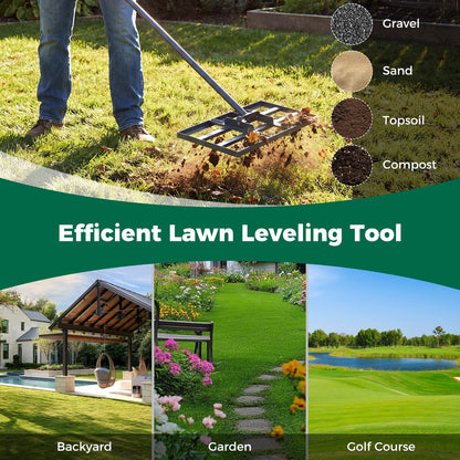 Lawn levelling Rake, 43x 25cm Lawn Leveller with 175cm Adjustment Long Handle
