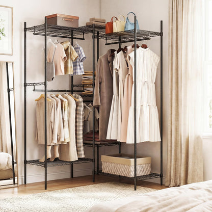 Portable Wardrobe Convertible Clothes Organizer with L-shape and Horizontal Installation