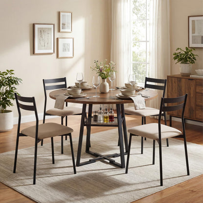 Round Dining Table for 4-6 120 CM Dining Room Table with Storage Shelf and Metal Legs