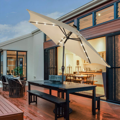 18 Solar Powered LED Lights Patio Umbrella with Tilt and Crank Handle