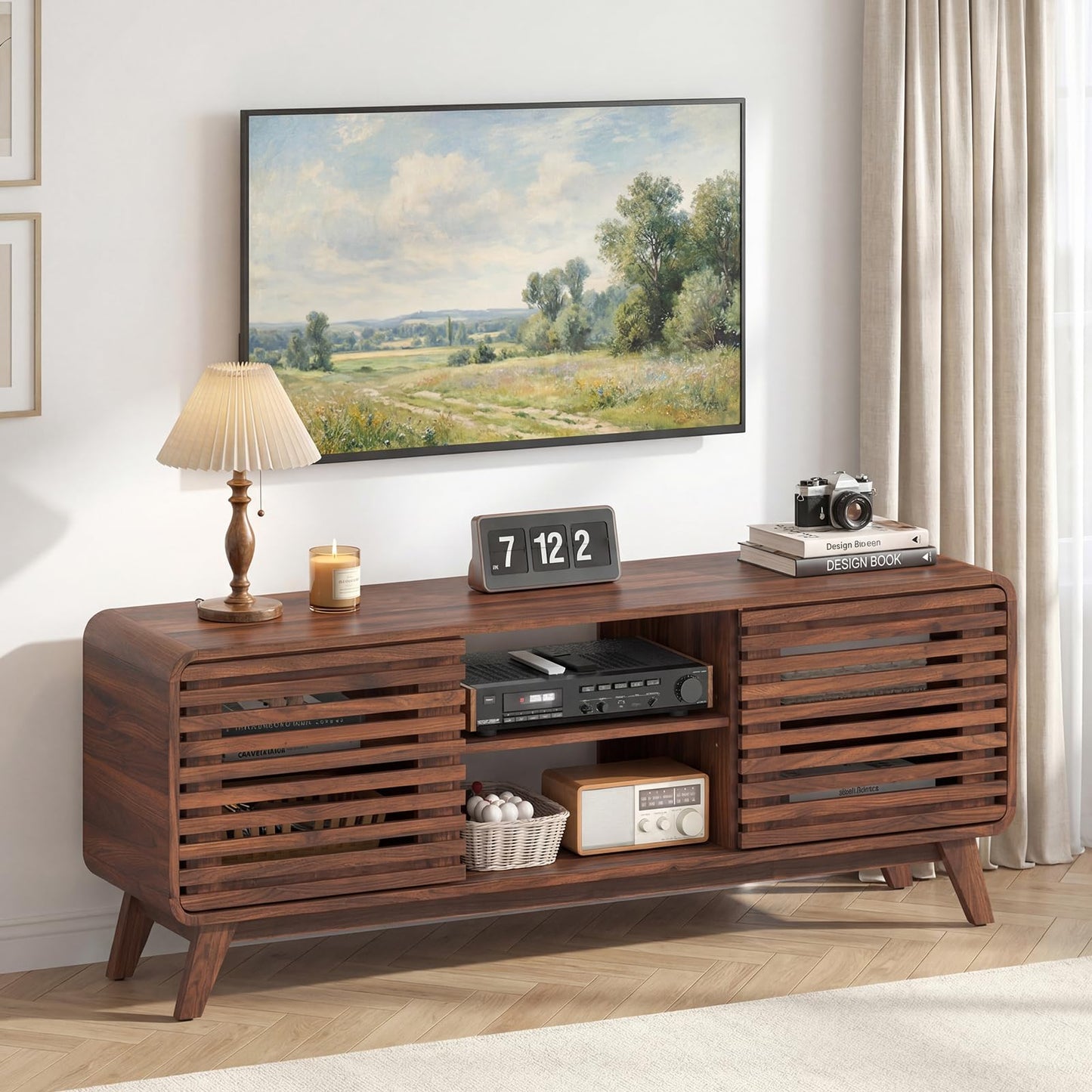 TV Stand Cabinet for 65 Inch TVs with Sliding Doors