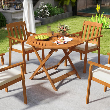90cm Outdoor Dining Table, Solid Wood Garden Table with Umbrella Hole