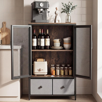 Sideboard Storage Cabinet with 2 Mesh Doors & 2 Fabric Drawers