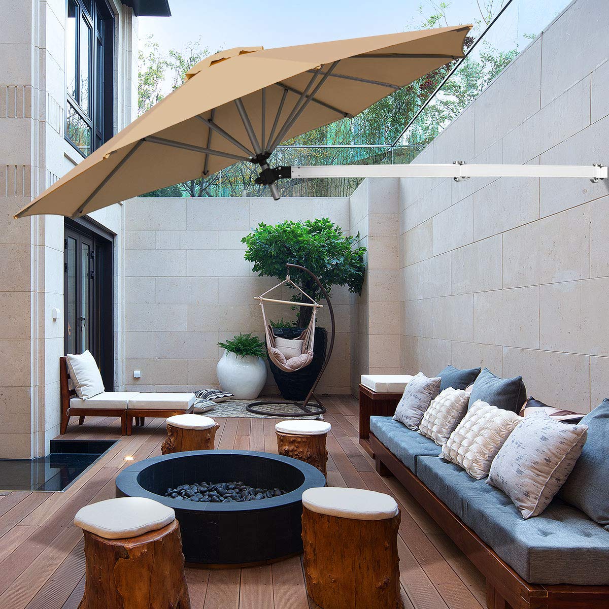 Outdoor Tilting Sunshade Umbrella with Large Shading Area