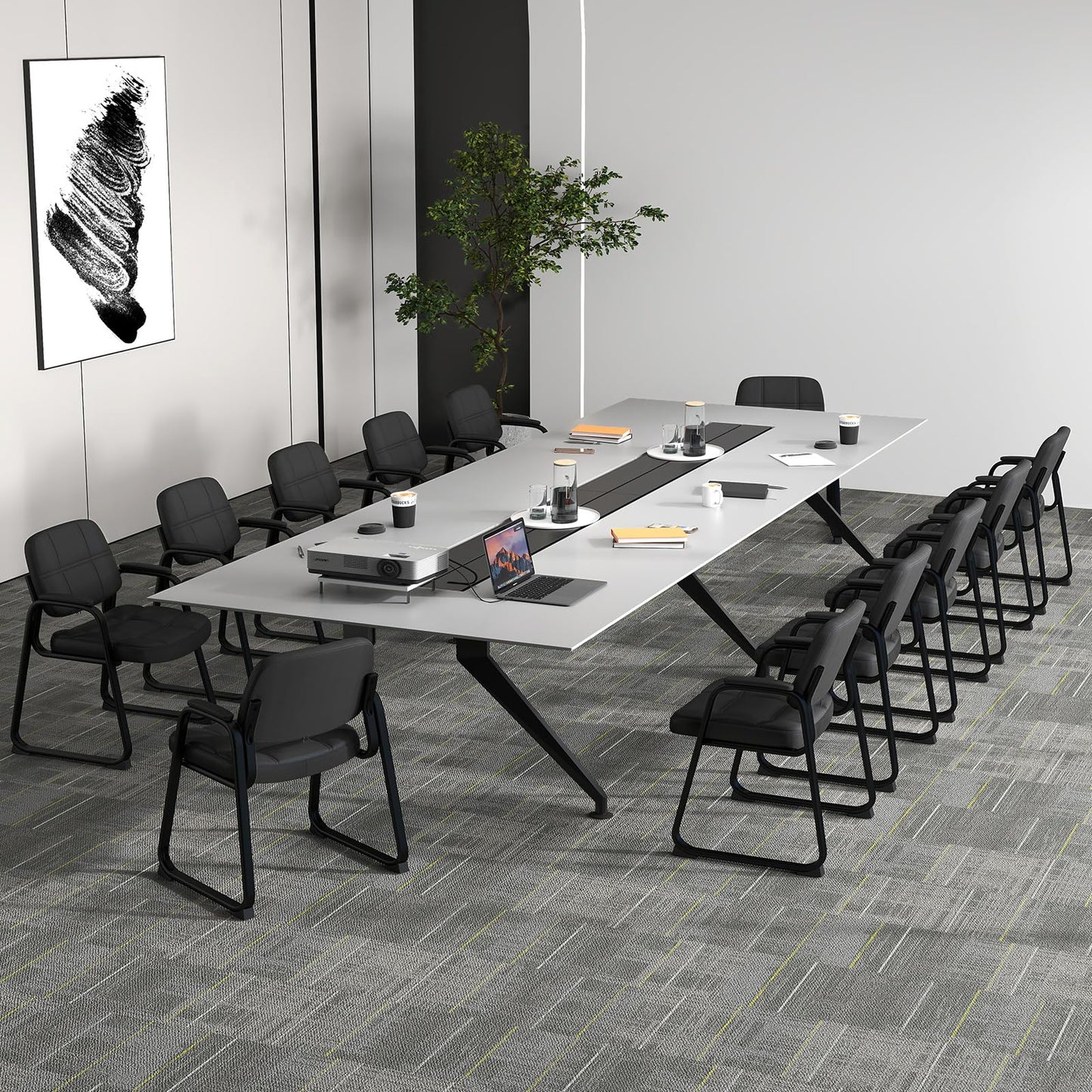 Set of 2 Ergonomic Reception Chair with Metal Frame and Padded Armrests