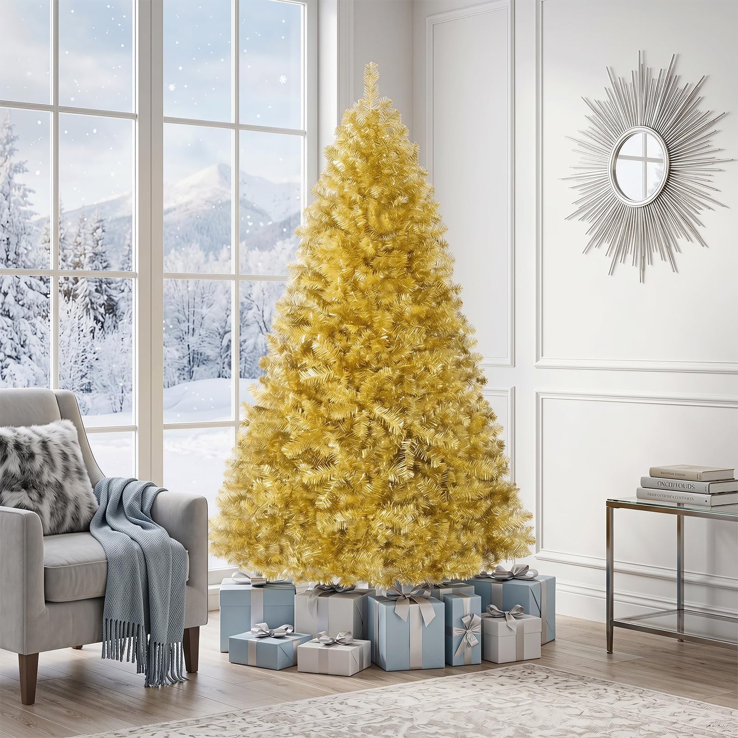 6FT Gold Artificial Christmas Tree, Hinged Xmas Pine Trees