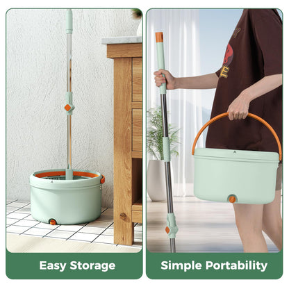 Flat Floor Mop and Bucket System with Washable Microfiber Pads