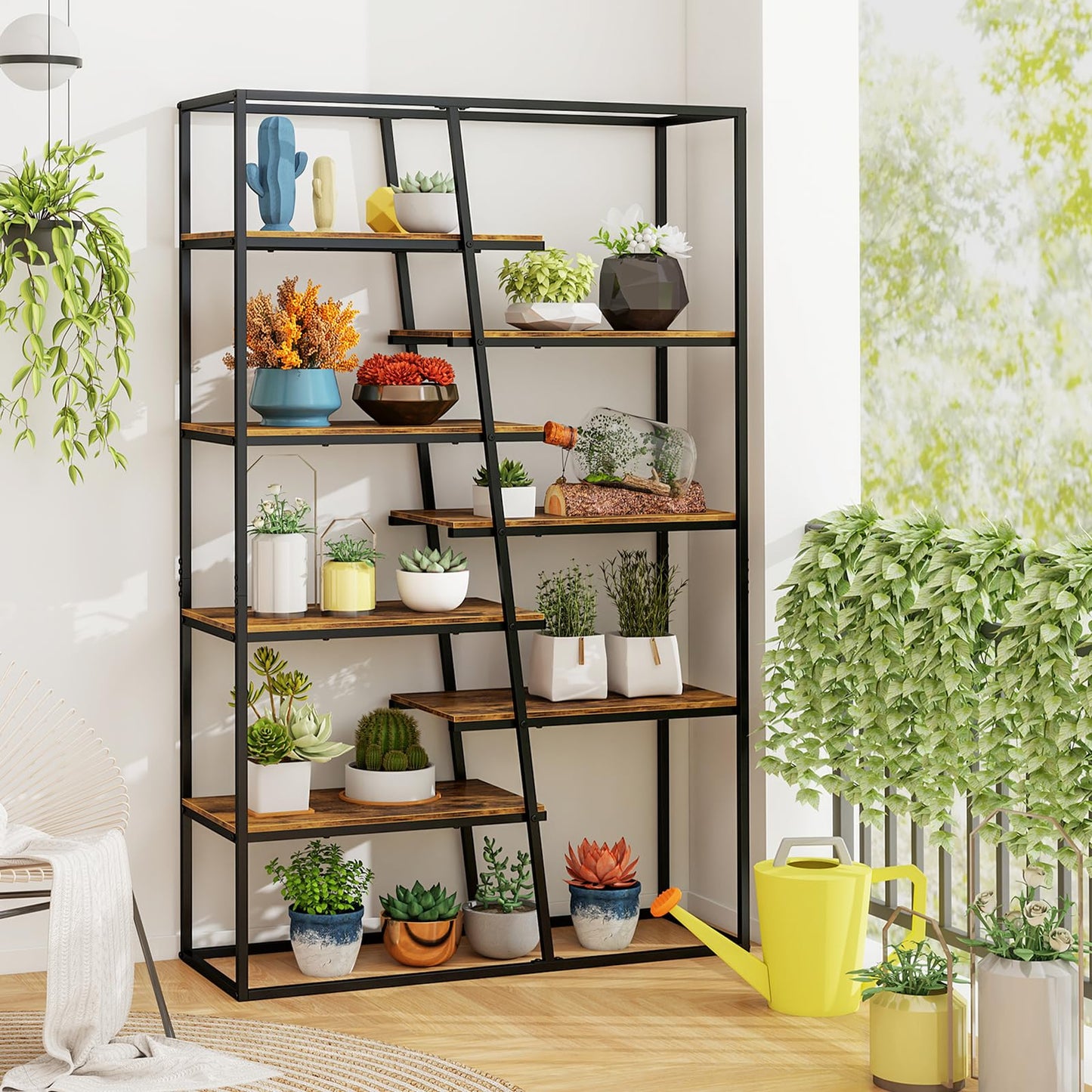 7 Tier Industrial Etagere Bookcase with Heavy duty Metal Frame