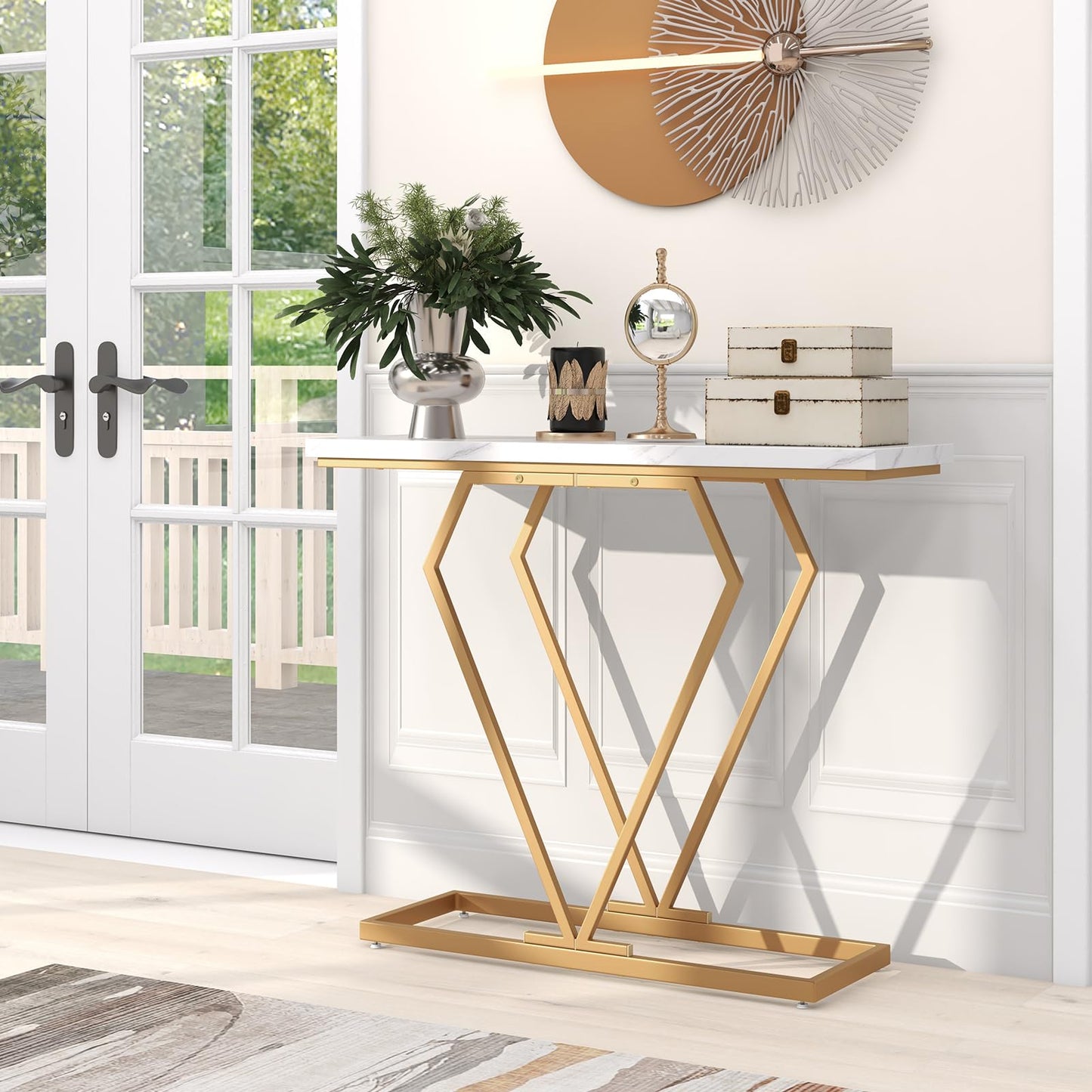 100 cm Gold Console Table with Diamond Shape Geometric Frame