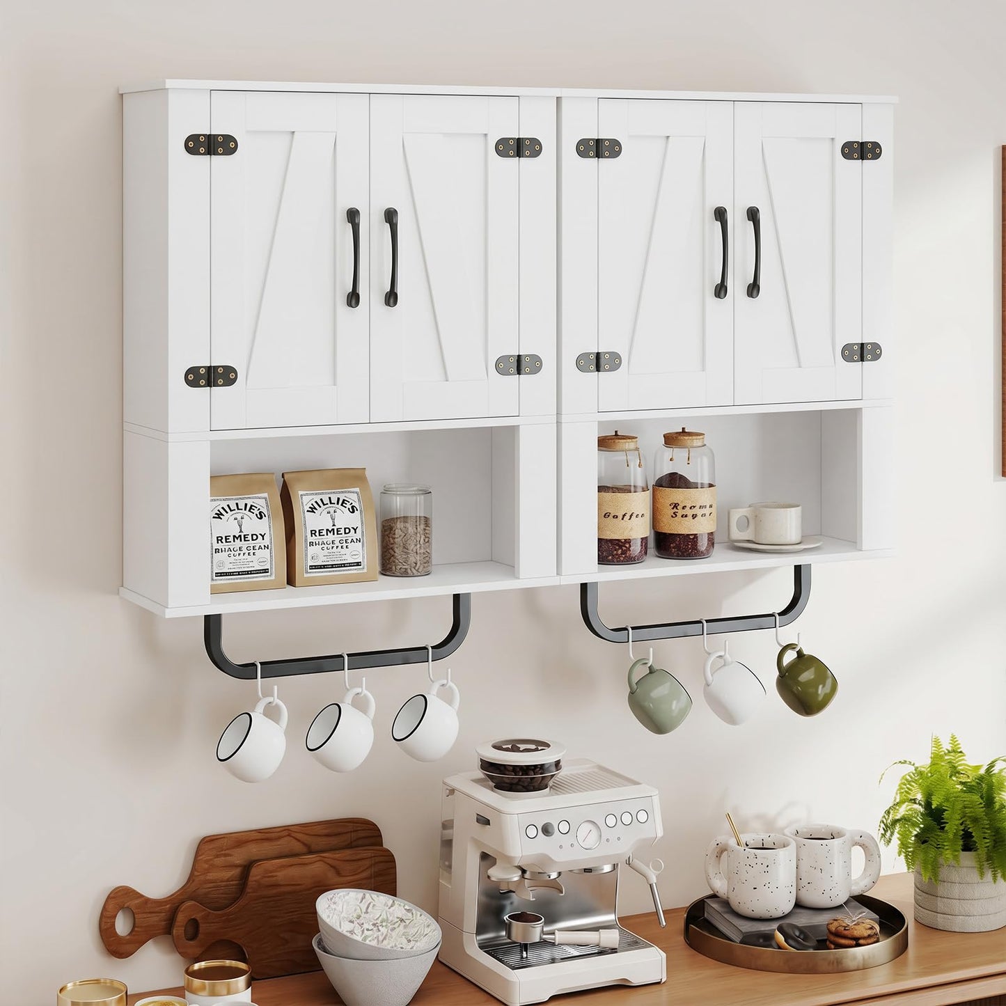 Bathroom Wall Cabinet Farmhouse Wall Mounted Organizer with 2 Barn Doors
