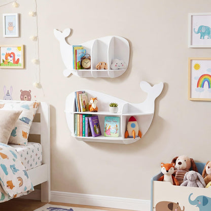 2 Pieces Whale Floating Shelves, Wall Mounted Kids Bookshelf