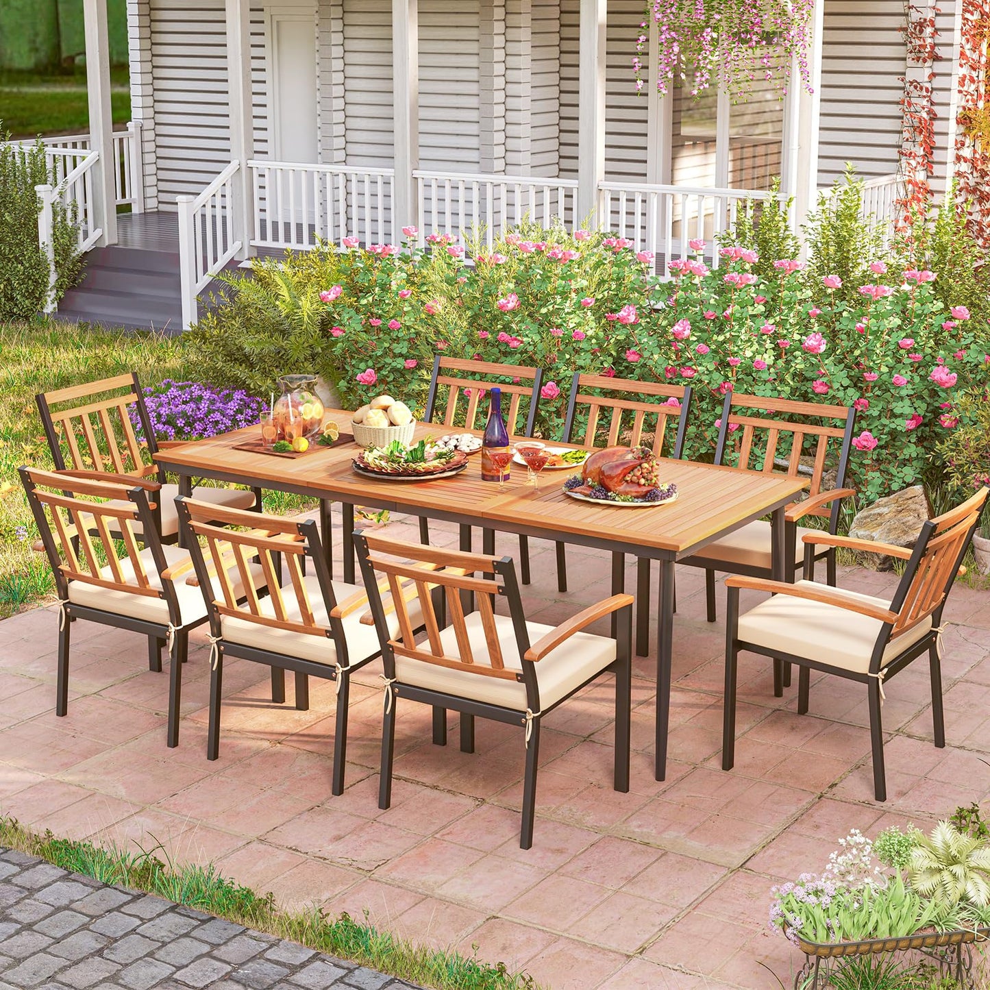 8-Seater 2m Acacia Wood Picnic Table with Slat Tabletop
