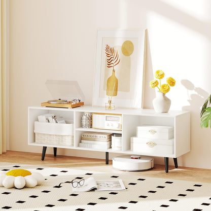 120cm Mid Century Modern TV Stand with Shelves and 5 Metal Legs