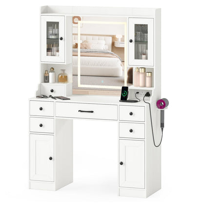 Vanity Desk with Mirror and Lights for Bedroom