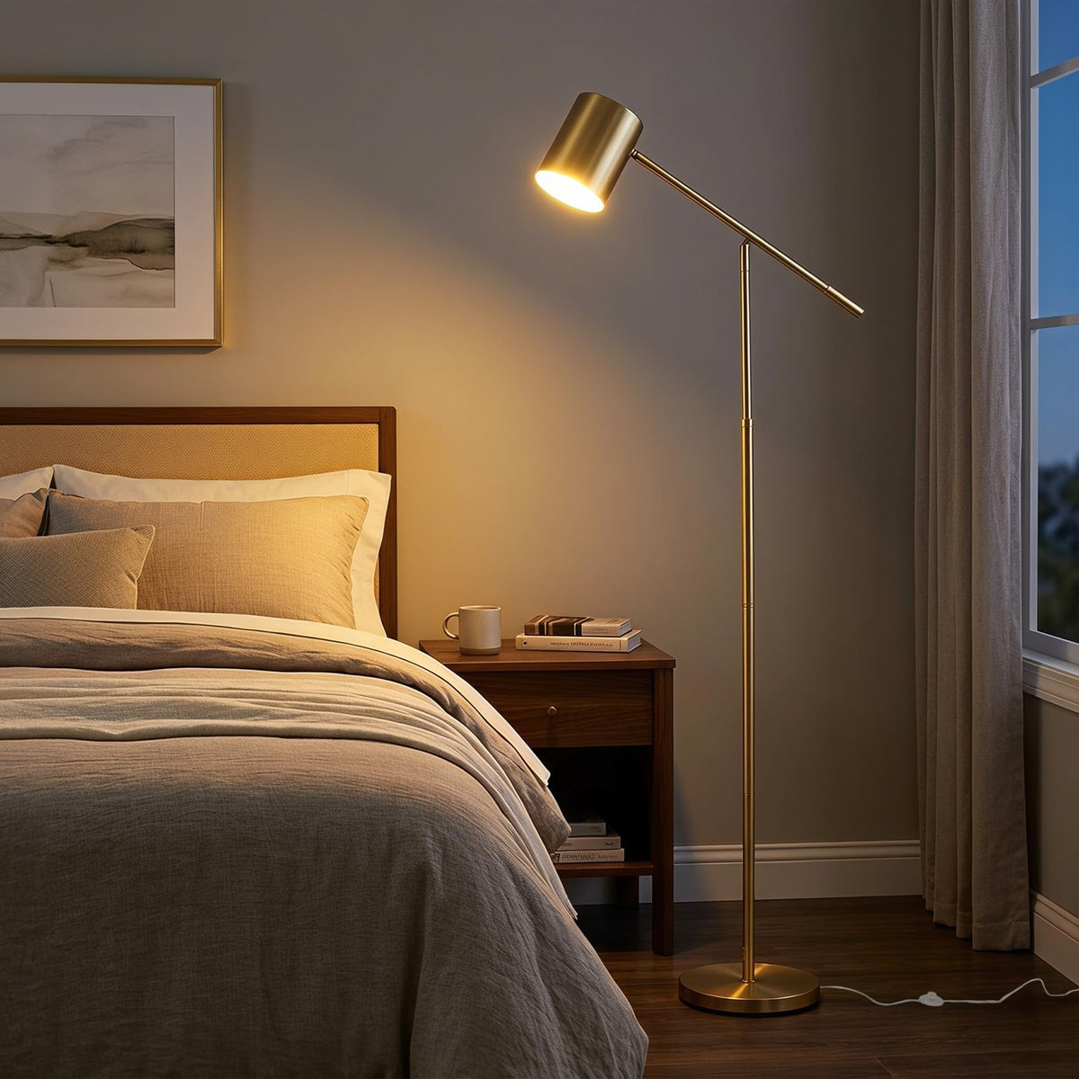 Metal Floor Lamp with Adjustable Height and Angle for Bedroom