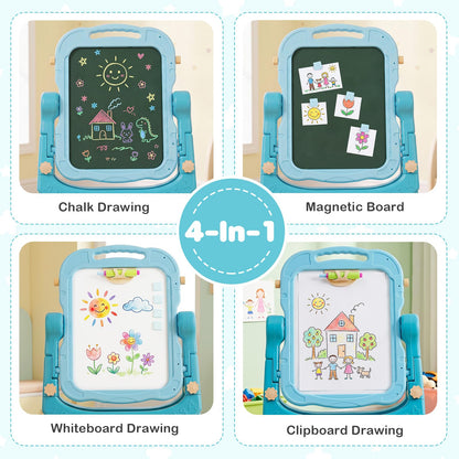 4-In-1 Double Side Easel for Toddler with Magnetic Chalkboard