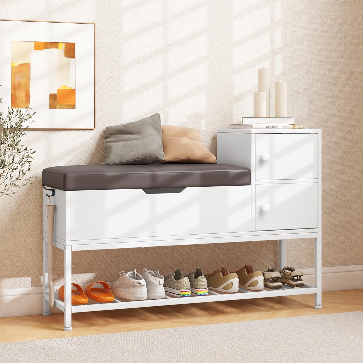 Entryway Shoe Storage Bench Cabinet Shoes Organizer Unit