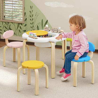 Flower-shaped Children Table Set with 2 Colorful Chairs and Stools