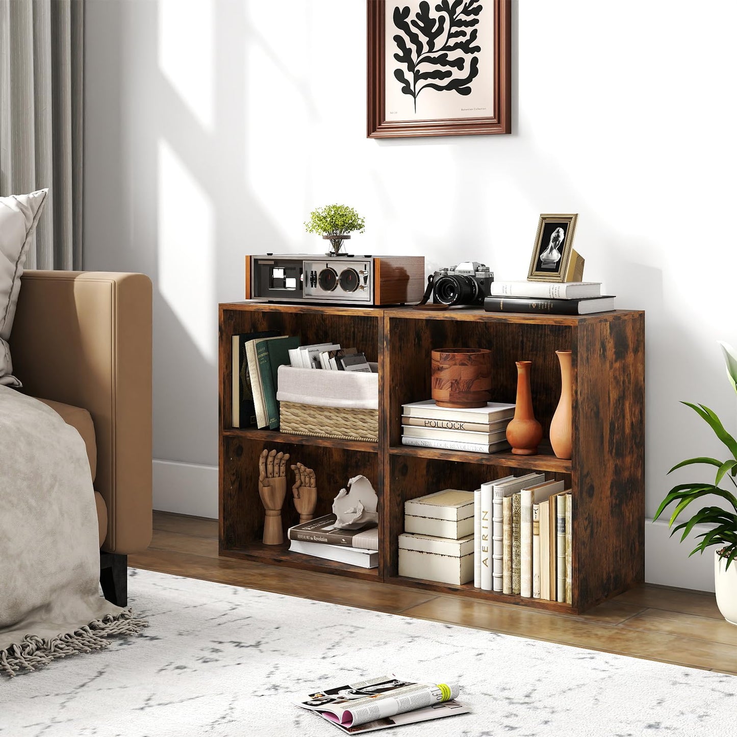 2-Cube Bookcase Floor Standing Open Bookshelf with 5-Position Adjustable Shelf