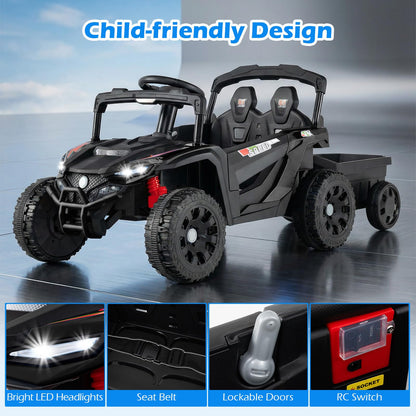 12V Battery Powered Ride On Kids Tractor with Detachable Trailer
