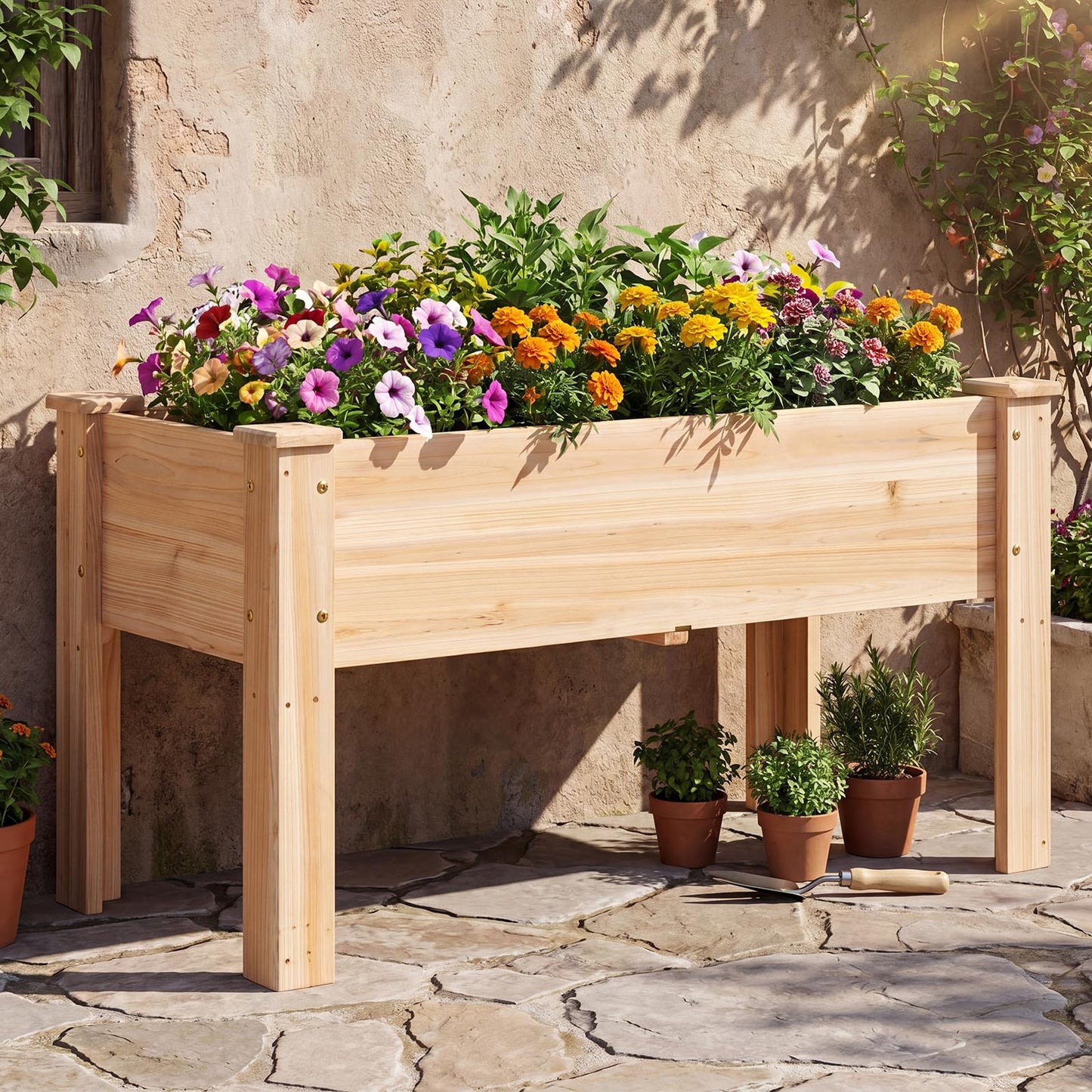 Wooden Raised Garden Bed, Elevated Vertical Planter with Drainage Holes