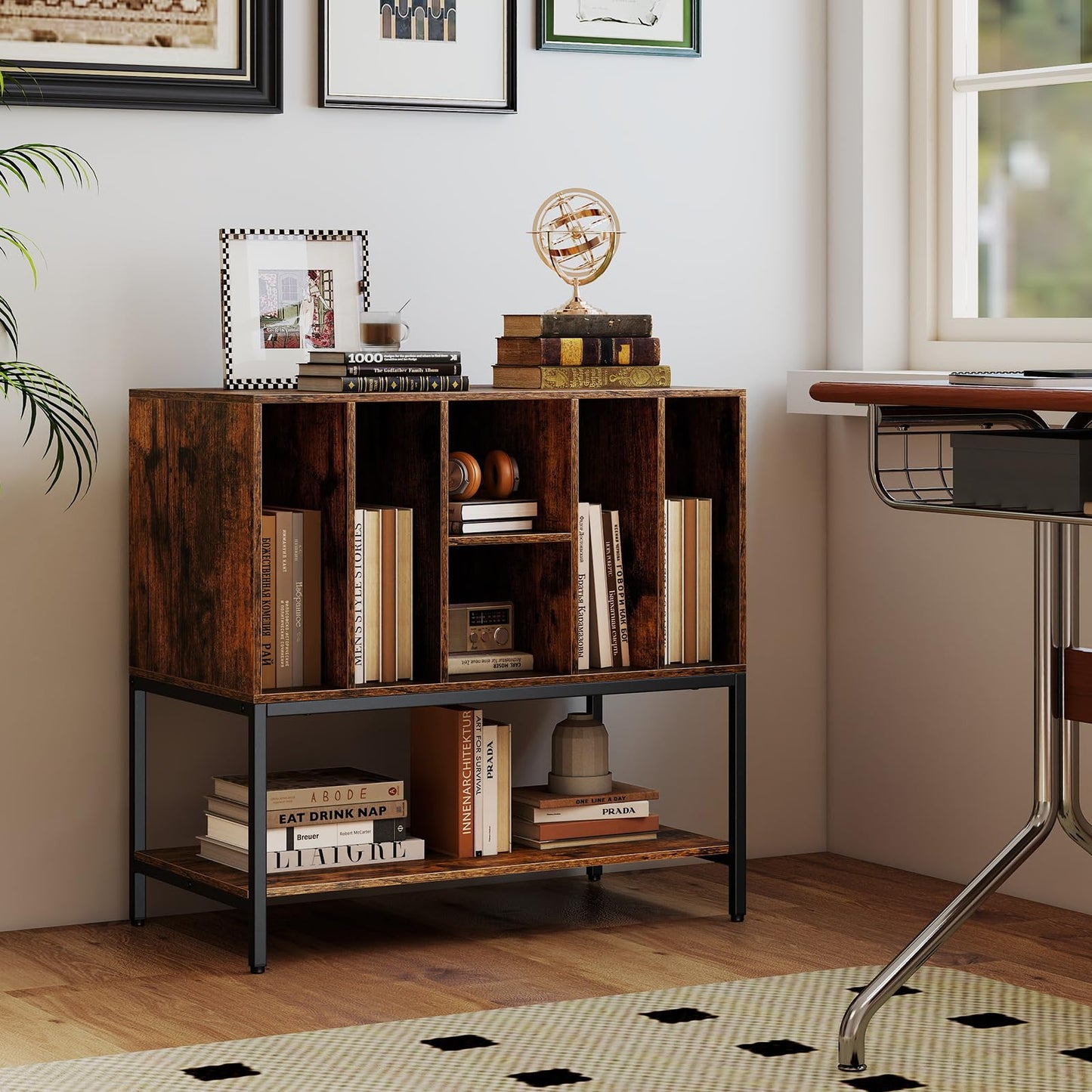 Record Player Stand with Charging Station for Living Room