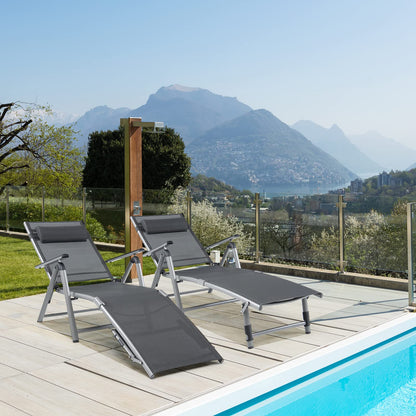 8 Positions Adjustable Garden Chaise Lounge Sunbed with 2-Level Foldable Legs and Pillow