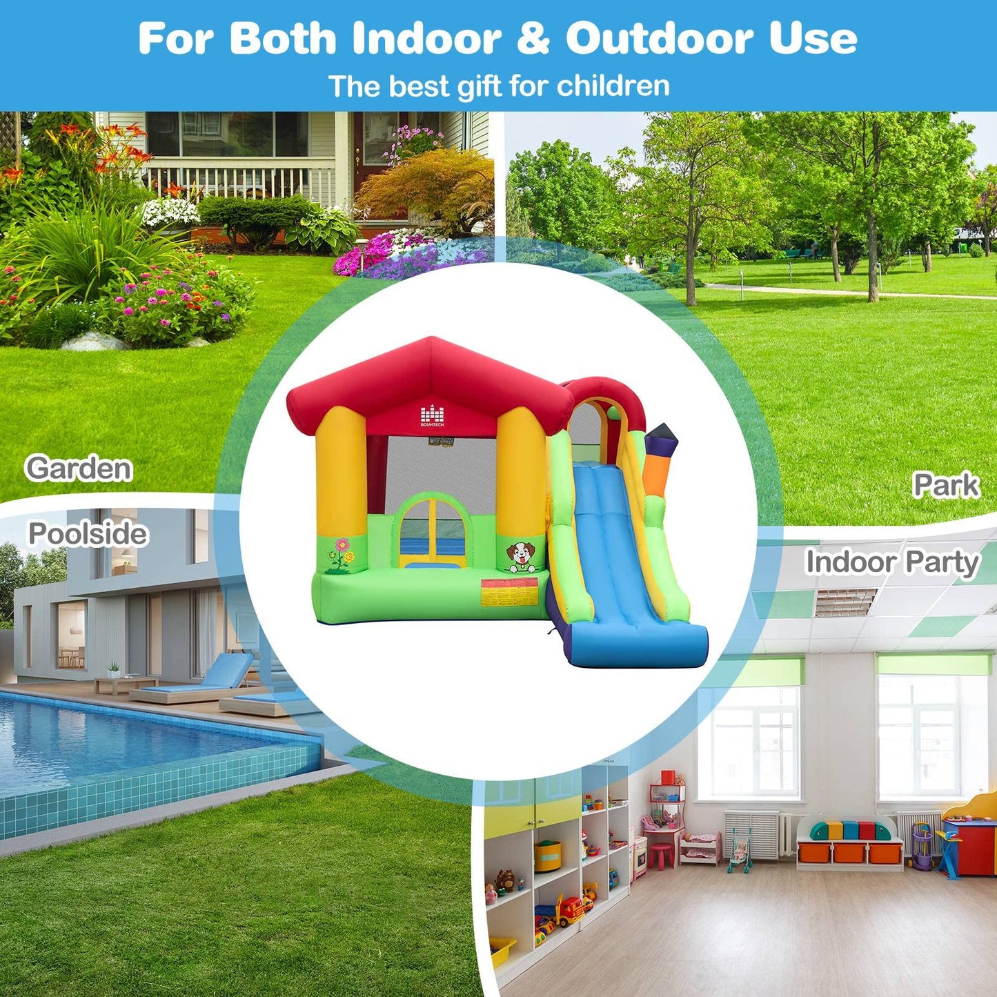 Inflatable Bouncy Castle, Kids Jumping House with Air Blower, Slide