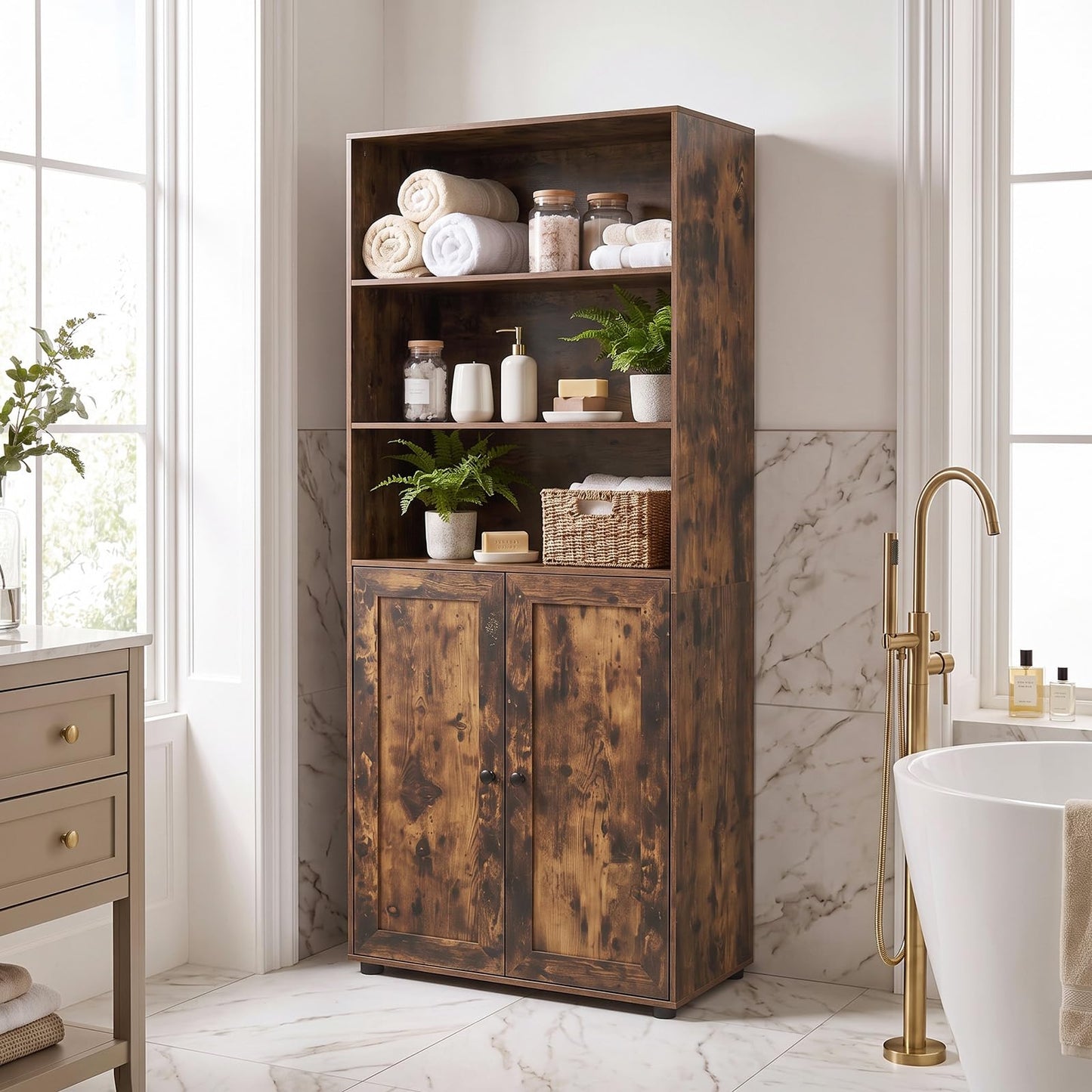 181 CM Tall Bookcase with 3 Shelves and Adjustable Shelf for Home Office