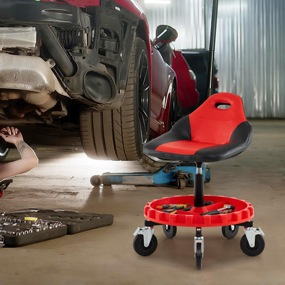 Mechanic Stool on Wheels with 71-83 cm Adjustable Height and Tool Tray Storage