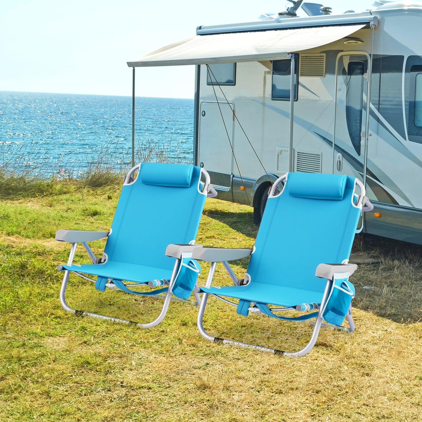 Folding Backpack Beach Chair with Detachable Headrest